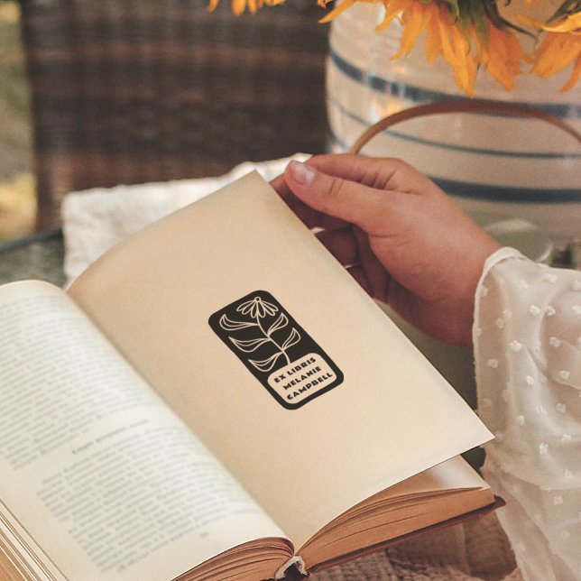 Retro blomma fet exlibris bokmärke självfärgande stämpel (Rubber Stamp Mock-up)