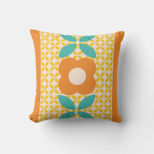 Retro blomma, Geo-mönster Orange, Turkos, Rosa Kudde