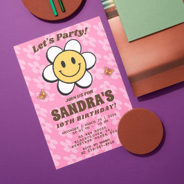 Retro blomma Smile redigerbar inbjudan