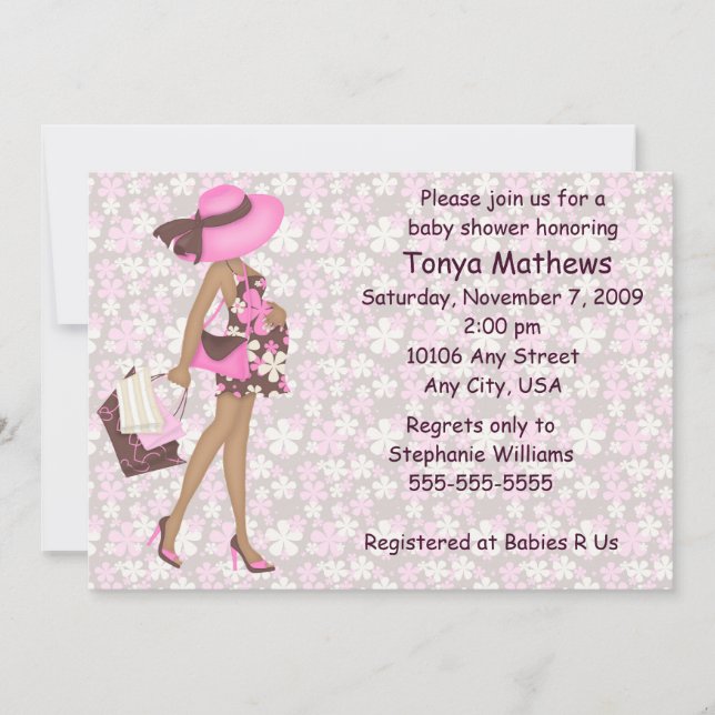 Retro blommababy showerinbjudan (rosan AA) Inbjudningar (Framsida)