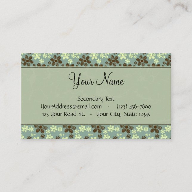Retro blommahavsgrönt med randar och monogramen visitkort (Framsida)