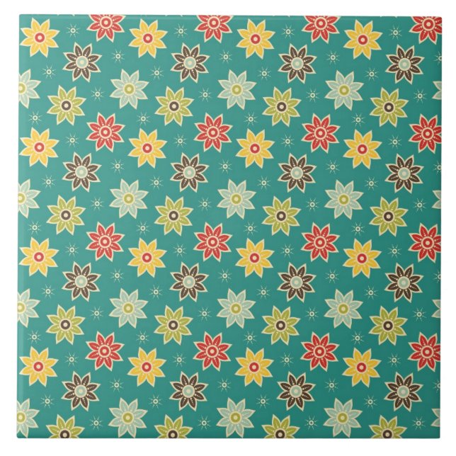 Retro blommamönster för 70-tal kakelplatta (Framsidan)