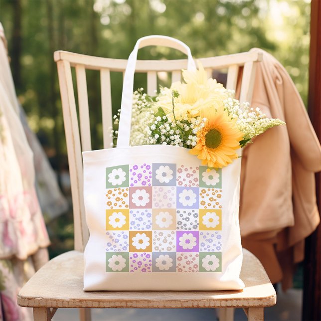 Retro-blomman har kontrollerats tygkasse (Skapare uppladdad)