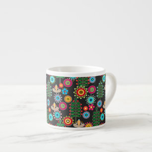 Retro, blomman mönster espressomugg