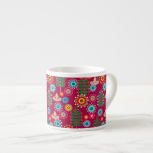 Retro, blomman mönster espressomugg