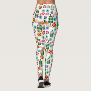 Retro, blomman mönster leggings