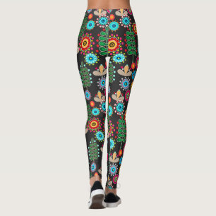 Retro, blomman mönster leggings