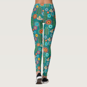 Retro, blomman mönster leggings