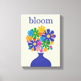 Retro blommande blommor i vas färgrika blommor canvastryck