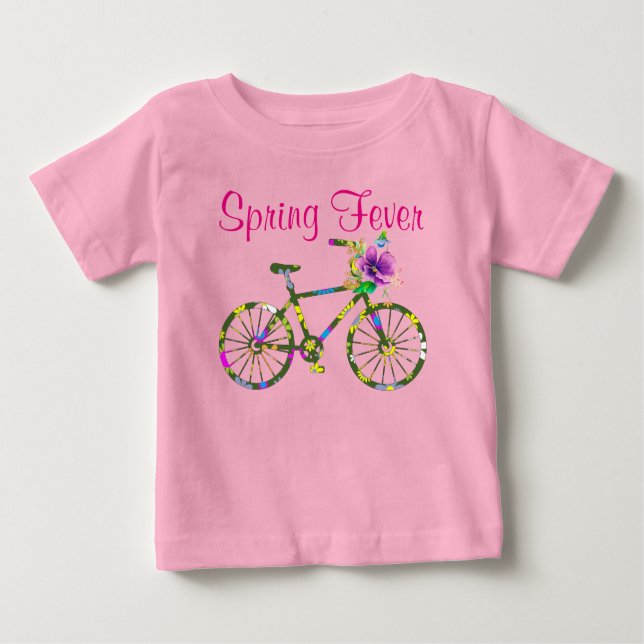 Retro blommande cykel vårfeber tee shirt (Framsida)