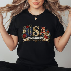 Retro Blommig Amerikansk Jubileum T Shirt