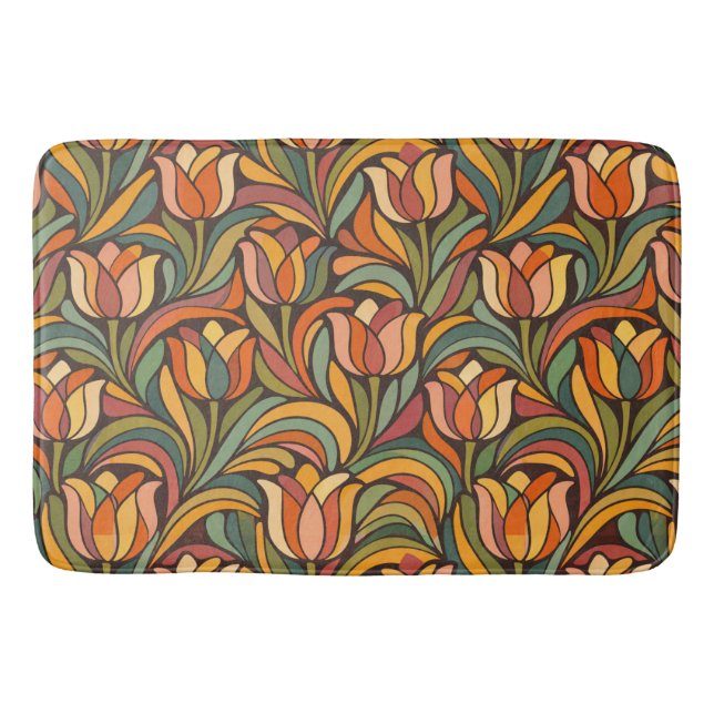 Retro Blommig Art Nouveau Mönster Dekor Badrumsmatta (Framsidan)