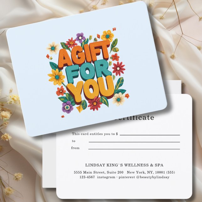 Retro Blommig Blå Presentkort (Retro Floral Blue Gift Certificate)