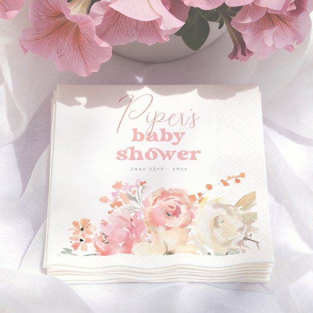 Retro Blommig Boho Flick Baby Shower Pappersservett (Skapare uppladdad)