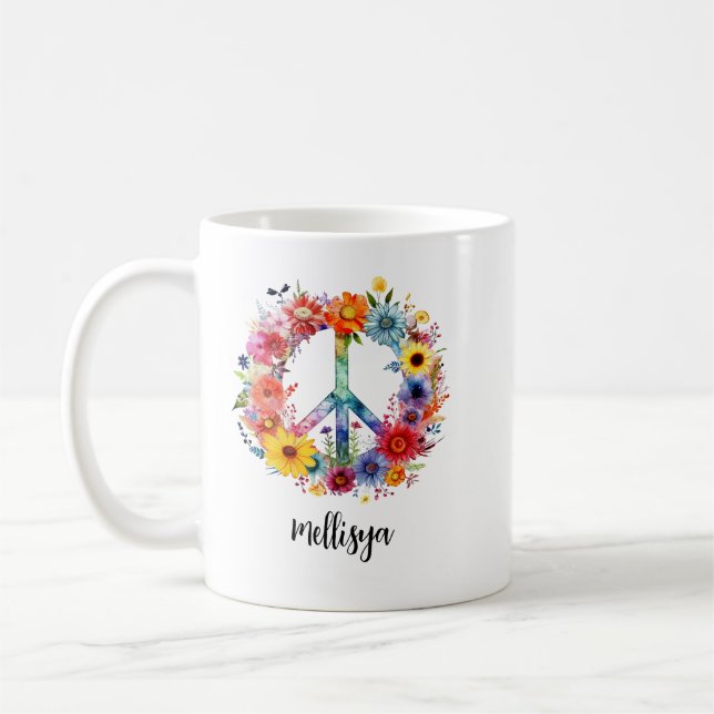 Retro Blommig Fred Och Vänlighet Kaffemugg (Vänster)