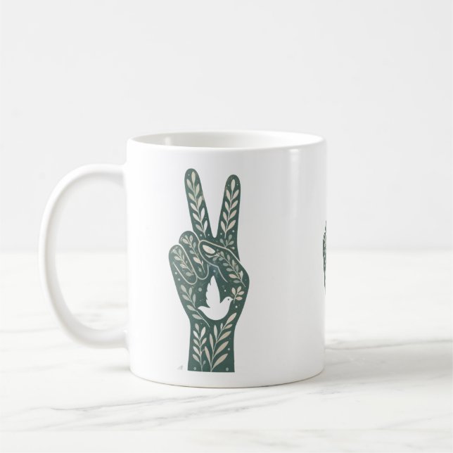 Retro Blommig Fredstecken & Duva Konst  Botanisk S Kaffemugg (Vänster)