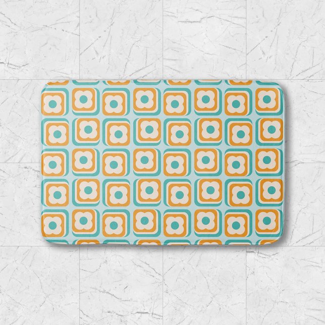 Retro blommig geometrisk mönster Aqua Orange Teal Badrumsmatta (Skapare uppladdad)