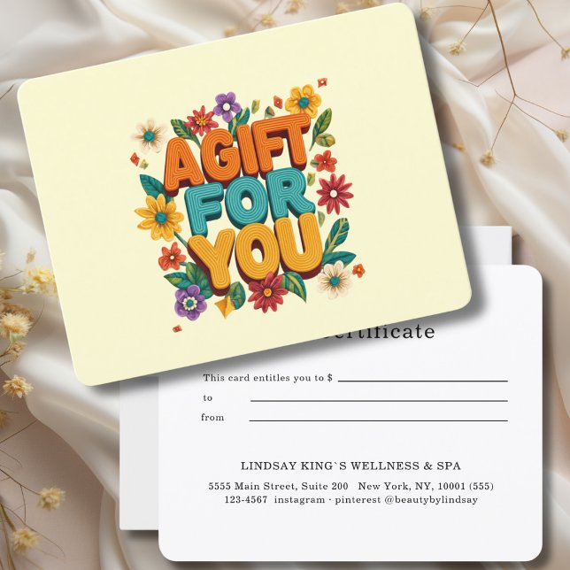 Retro Blommig Gul Presentkort (Retro Floral Yellow Gift Certificate)