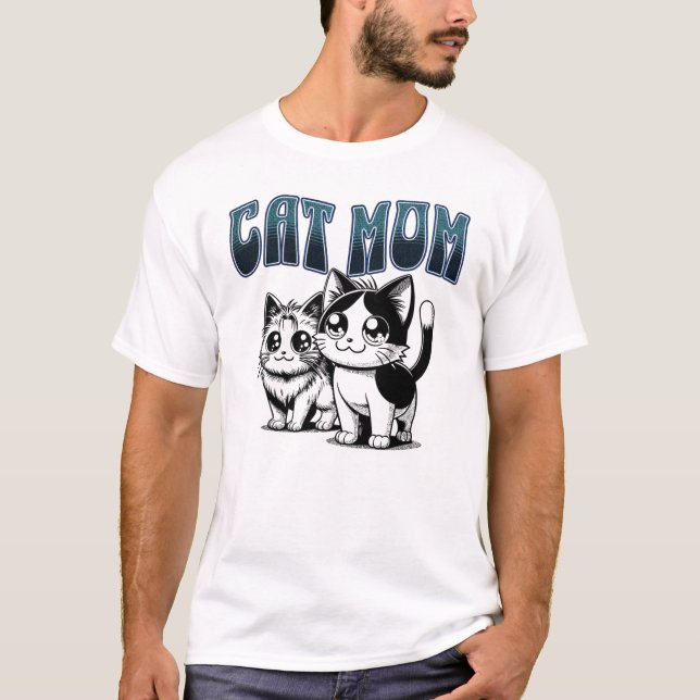 Retro blommig kattillustration för kattmamma t shirt (Framsida)