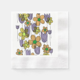 Retro Blommig Klotter Handritad Mönstrad Pappersse Pappersservett