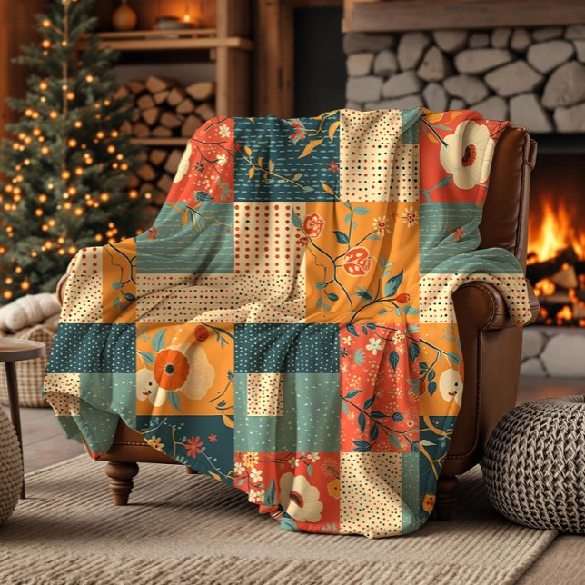 Retro-blommig-lapptäcke-quilt Fleecefilt (Skapare uppladdad)