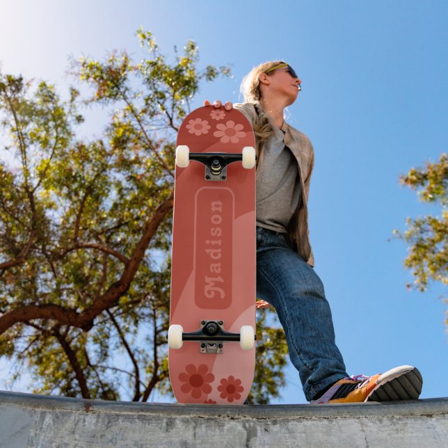 Retro Blommig Namn Orange Mini Skateboard Bräda 18,5 Cm (Utomhus 1)
