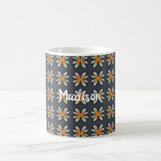 Retro blommig orange marinblå mönster anpassad kaffemugg