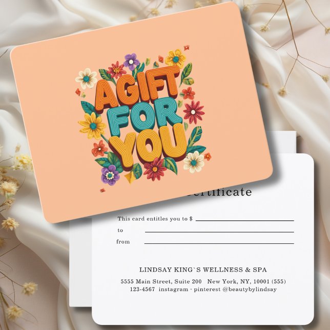 Retro Blommig Orange Presentkort (Retro Floral Orange Gift Certificate)