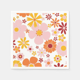 Retro blommig orange rosa födelsedag pappersservett