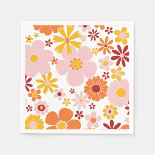 Retro blommig orange rosa födelsedag pappersservett