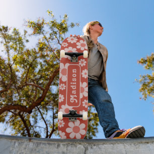 Retro Blommig Personligt Namn Mini Skateboard Bräda 18,5 Cm