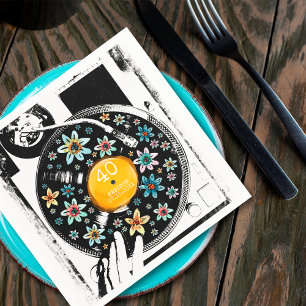 Retro Blommig Skivspelare Vinyl Födelsedag Personl Pappersservett