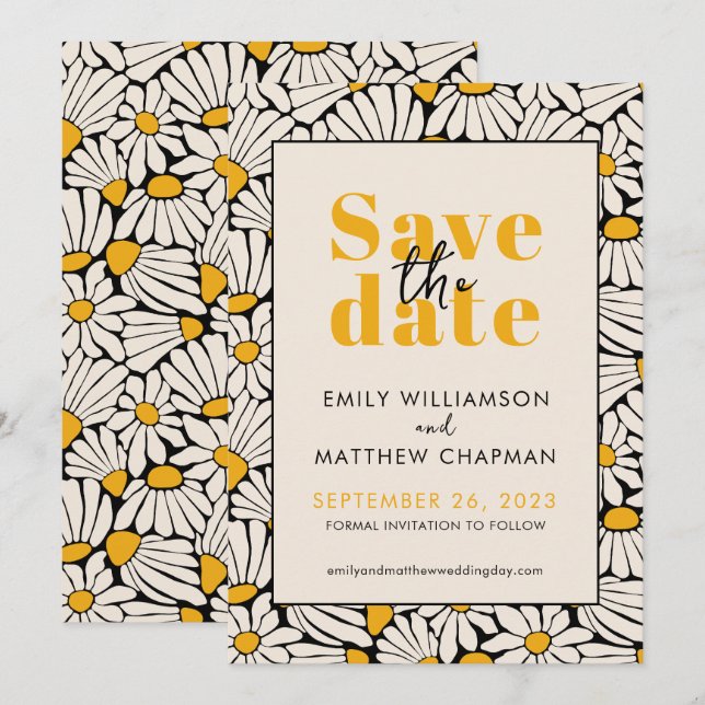 Retro Blommig Spara Datum bröllopsinbjudan Datumet (Fram/baksida)