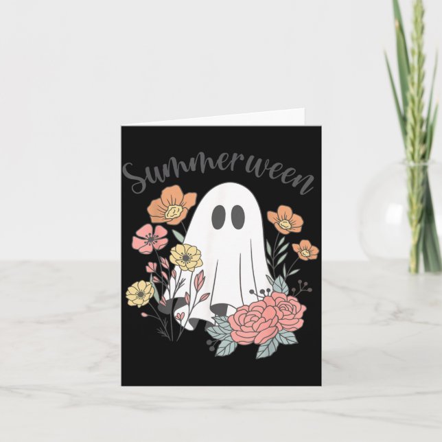 Retro Blommig Spök Sommarween Skräck Säsong Sommar Kort (Framsida)