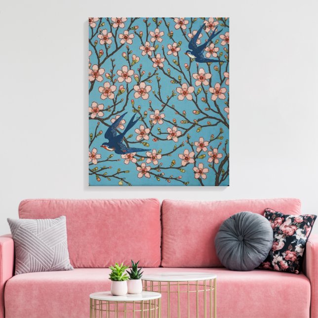 Retro Blommig Svalmönster av Walter Crane Canvastryck (Insitu (Vardagsrum))
