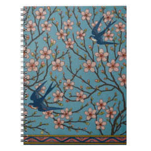 Retro Blommig Svalmönster i Blått av Walter Crane Anteckningsbok
