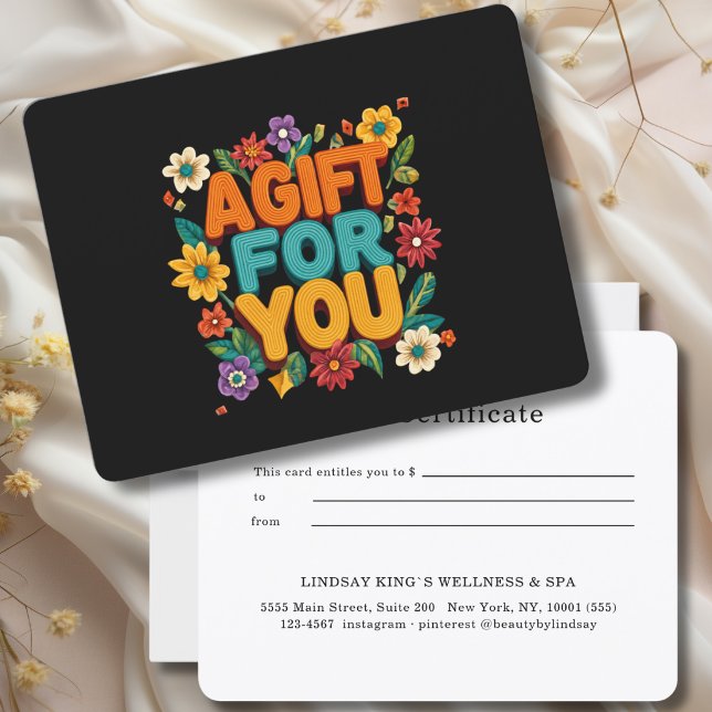 Retro Blommig Svart Presentkort (Retro Floral Black Gift Certificate)