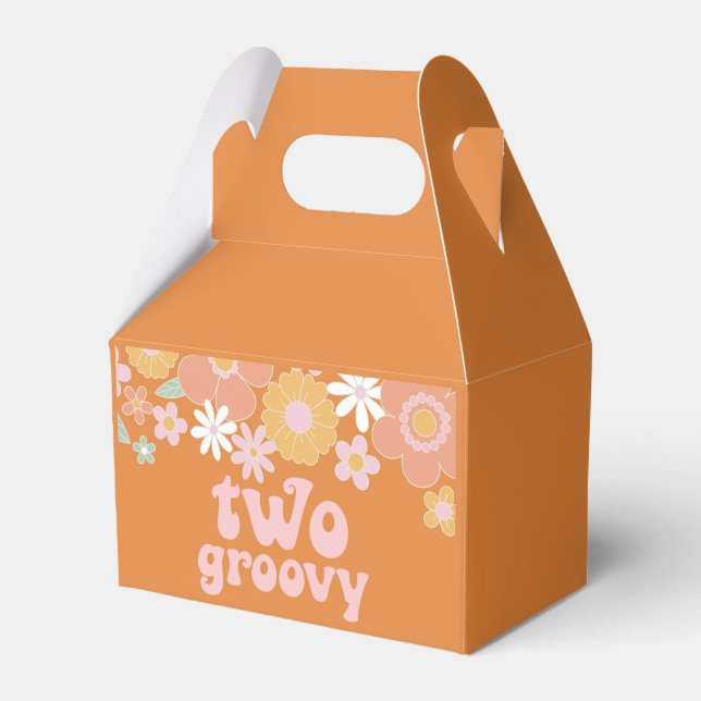 Retro blommig två groovy 2-års födelsedagspresentl presentaskar (Framsidan Sidan)