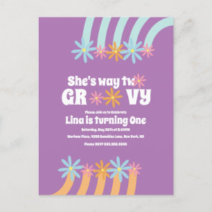  Retro blommig väg två groovy födelsedagskort   vy Vykort