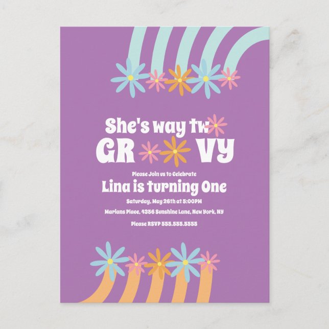  Retro blommig väg två groovy födelsedagskort   vy Vykort (Framsida)