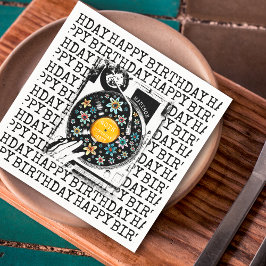 Retro Blommig Vinyl Grattis på födelsedagen Person Pappersservett