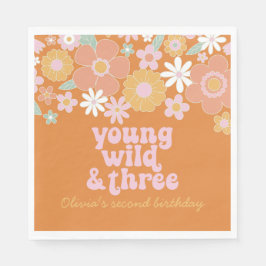 Retro blommig Young Wild Three födelsedags servett