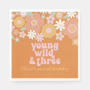 Retro blommig Young Wild Three födelsedags servett