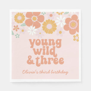 Retro blommig Young Wild Three födelsedags servett