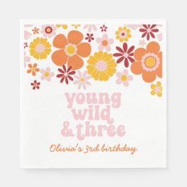 Retro blommig Young Wild Three födelsedags servett