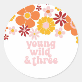 Retro blommig Young Wild Treårsdag Runt Klistermärke