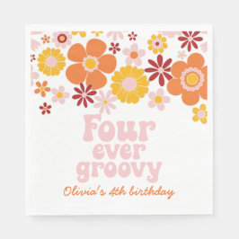 Retro Blommigt 4 hela tiden Groovy 4e födelsedagen Pappersservett