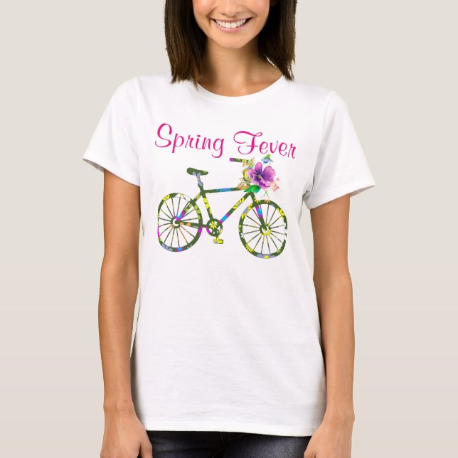 Retro Blommigt Bicycle Vår Fever T-shirt (Framsida)