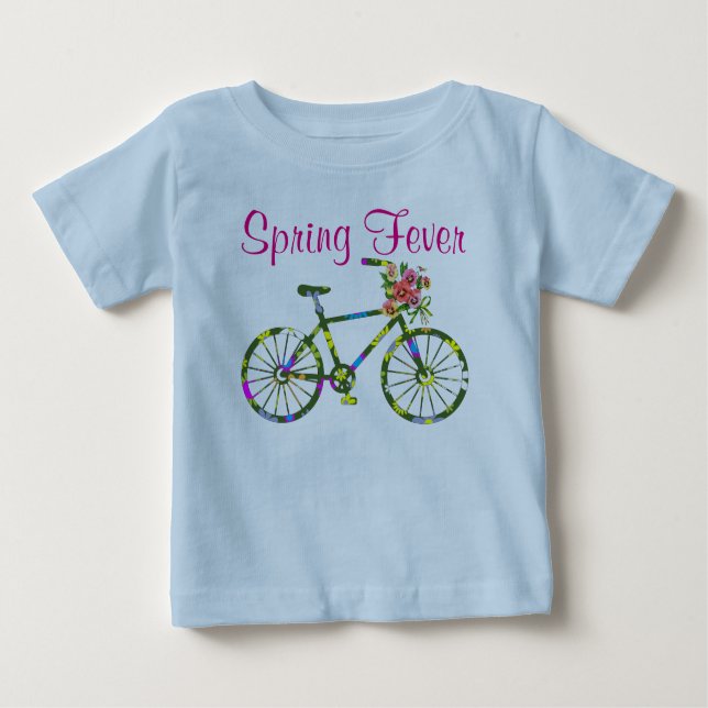 Retro Blommigt Bicycle Vår Fever T Shirt (Framsida)