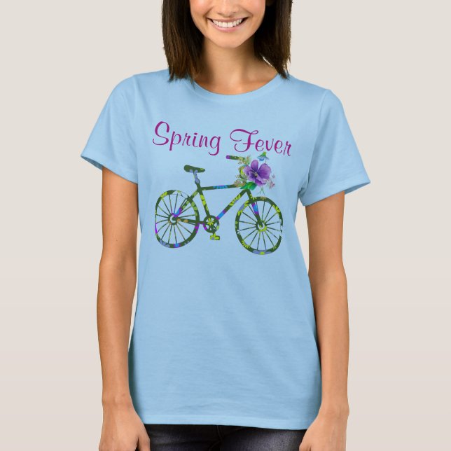 Retro Blommigt Bicycle Vår Fever Tee Shirt (Framsida)